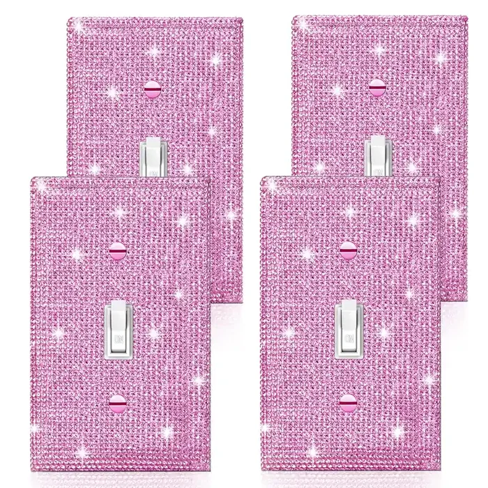 Gaocai 4 Pcs Silver Pink Rhinestone Wall Plate Cover 1 Gang Light Switch Covers Wall Plate Decorative Light Switch Cover Rhinestones Switch Plate Covers