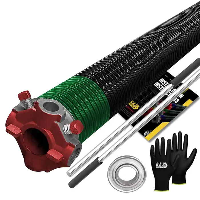Garage Door Torsion Spring 243X2X28 Torsion Springs For Left Side Of Garage Door With 1‘ Steel Bearing, Gloves, And Winding Bars Precision E-Coating 5-Year Warranty Minimum 30,000 Cycles (Red Cone)
