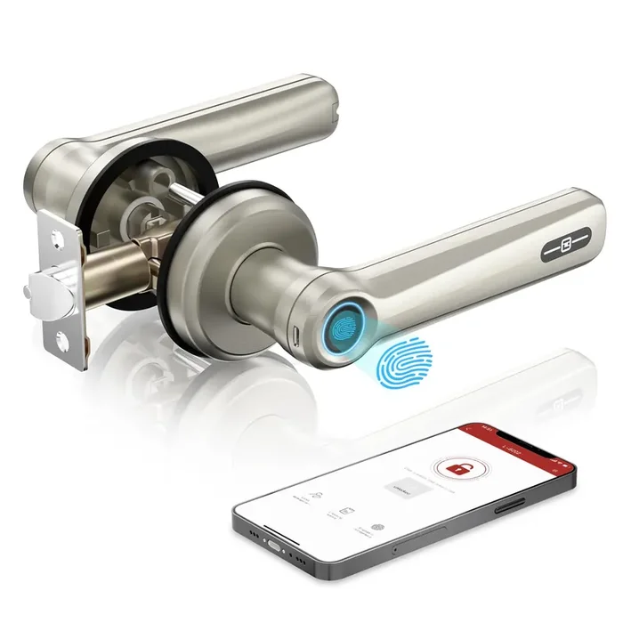 Geek Smart Fingerprint Door Lock With App, Smart Door Lock, Biometric Door Knob, Keyless Entry Door Locks With Handle For Homes/Apartments/Office/Hotels, Satin Nickel