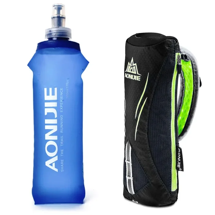 Geila Handheld Water Bottle, 17 oz Black Soft Flask with Hand Strap for Running, Hydration Pack, Sport Bottle