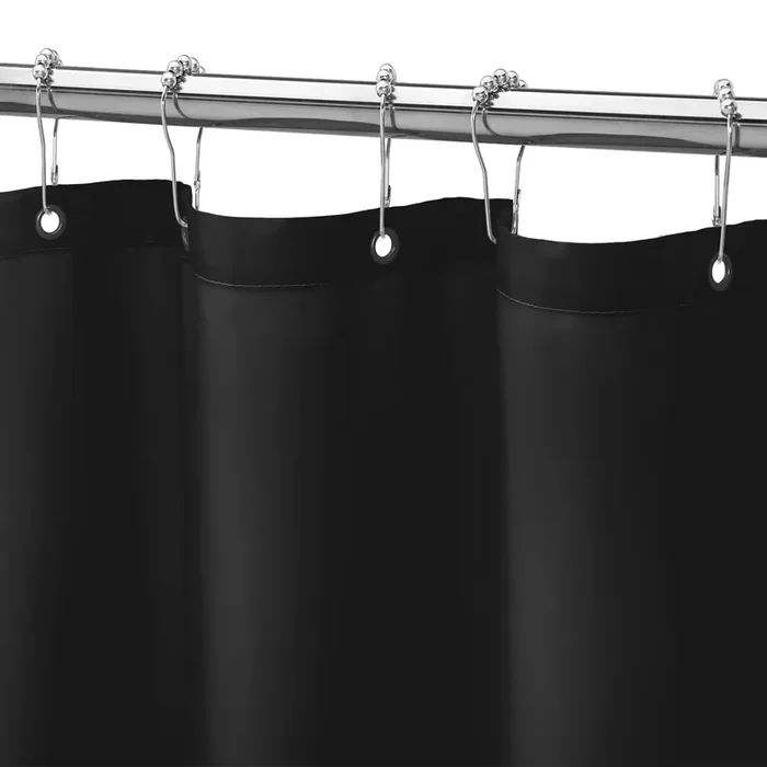 Gibelle Extra Long Shower Curtain Liner 72 X 84 Inches, Black Shower Curtain Liner, Washable Waterproof Fabric Bathroom Shower Curtain Set With Hooks