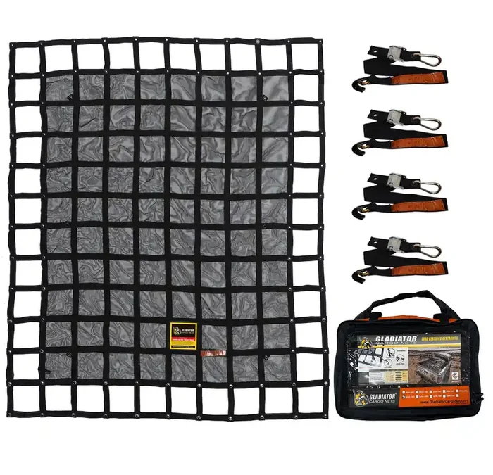 Gladiator Cargo Nets – Heavy Duty Cargo Net – Truck Accessory – Cargo Carrier -Truck Organizer – Medium-Trailer-Pickup-Boat-Jeep-Suv-Camping-(Wll) 1,500 Lbs (Mgn-100) 6.75‘ X 8‘ Ft.