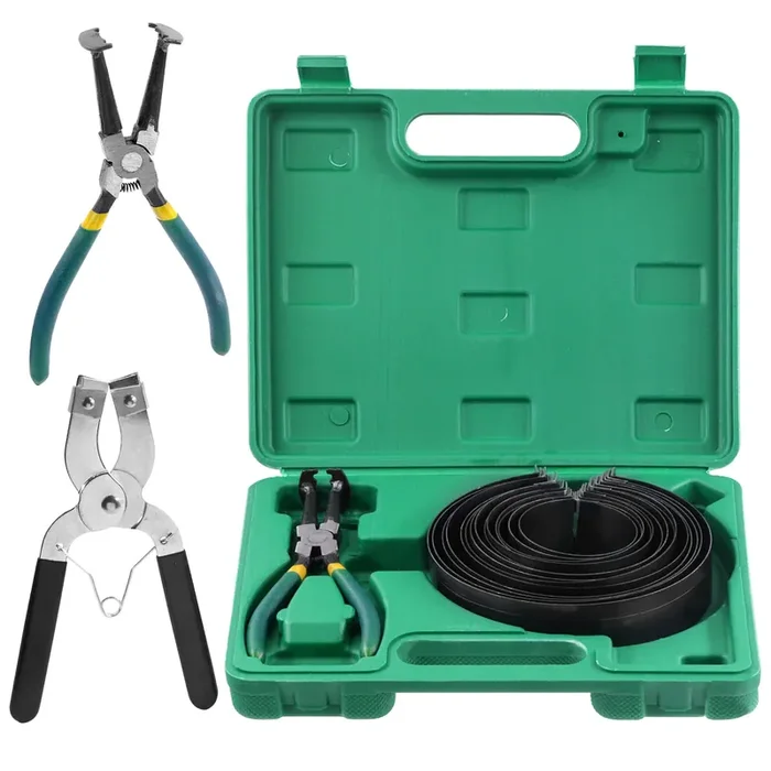 Glarks 15Pcs Auto Engine Piston Ring Compressor Tool Set Including 2Pcs Piston Ring Pliers And 14Pcs Piston Rings (62-145Mm/2.44-5.71In) For Repairing Car Truck Auto Engine