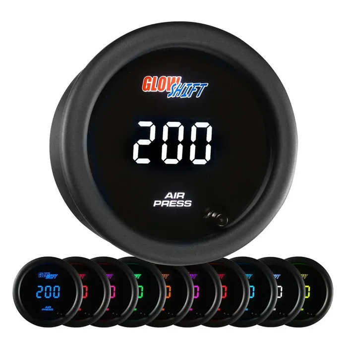 Glowshift 10 Color Digital 200 Psi Air Pressure Gauge Kit – Includes Electronic Sensor – Multi-Color Led Display – Tinted Lens – For Air Ride Suspension Systems – 2-1/16 (52Mm)