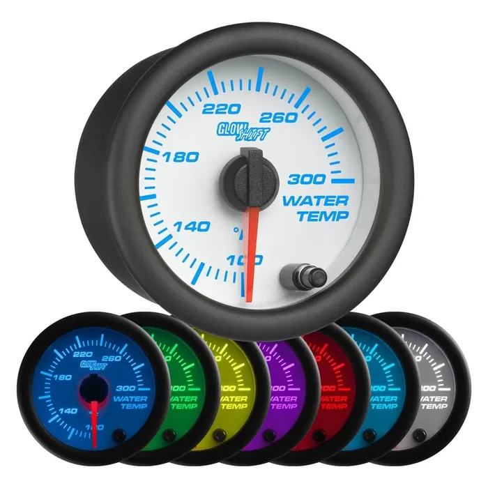 Glowshift White 7 Color 300 F Water Coolant Temperature Gauge Kit – Includes Electronic Sensor – White Dial – Clear Lens – For Car & Truck – 2-1/16 52Mm