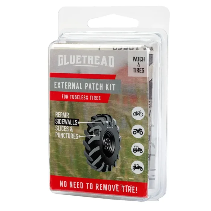 Gluetread External Patch Kit – For Tubeless Tires – No Need To Remove Tire – Kit Includes Enough Material To Patch 4 Tires – Atv Sidewall Repair Kit