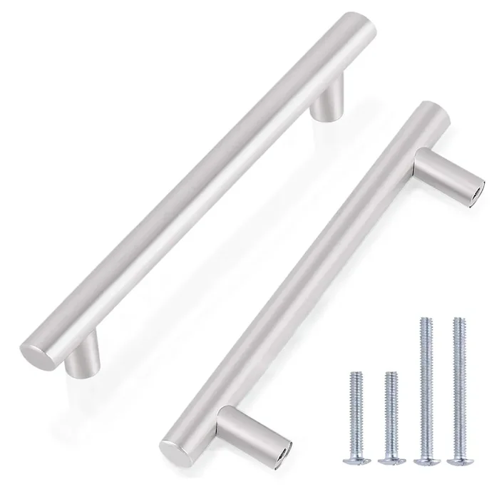 Gobrico 30 Pack Brushed Nickel Cabinet Hardware Euro Style Bar Cabinet Handles Drawer Pulls And Knobs Satin Nickel- 5″ Hole Centers