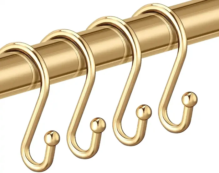 Gold Shower Curtain Rings Hooks, Set Of 12 Chictie Decorative Shower Curtain Hooks, Premium Metal Rust Resistant S Shaped ?Hooks Hangers For Bathroom Curtains,Clothing, Towels, Etc