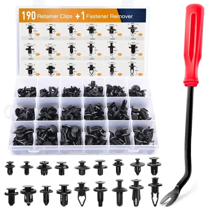 Gooacc 190 Pcs Car Retainer Clips & Fastener Remover – 18 Most Popular Sizes & Applications Auto Push Pin Rivets Set -Door Trim Panel Clips For Toyota, Honda, Nissan, Mazda – Bonus Fastener Remover