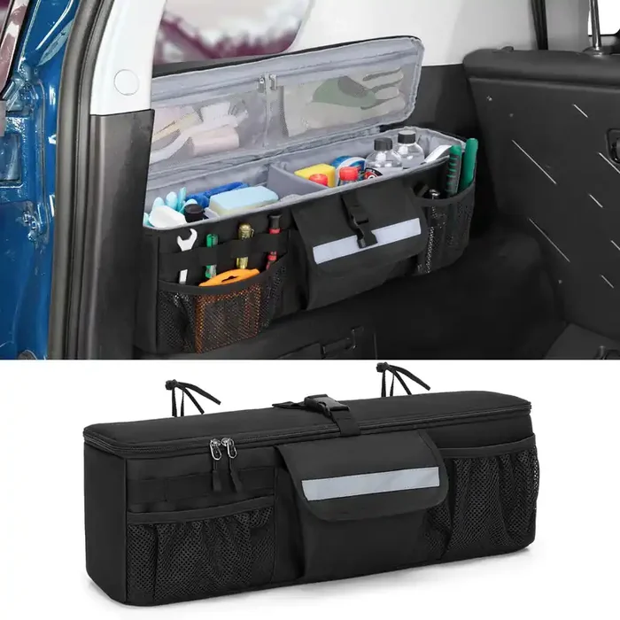 GRAOSO Car Trunk Organizer for Toyota FJ Cruiser 2007-2021, Black, with Adjustable Loops, Hook&Loop Tapes, and Multiple Pockets