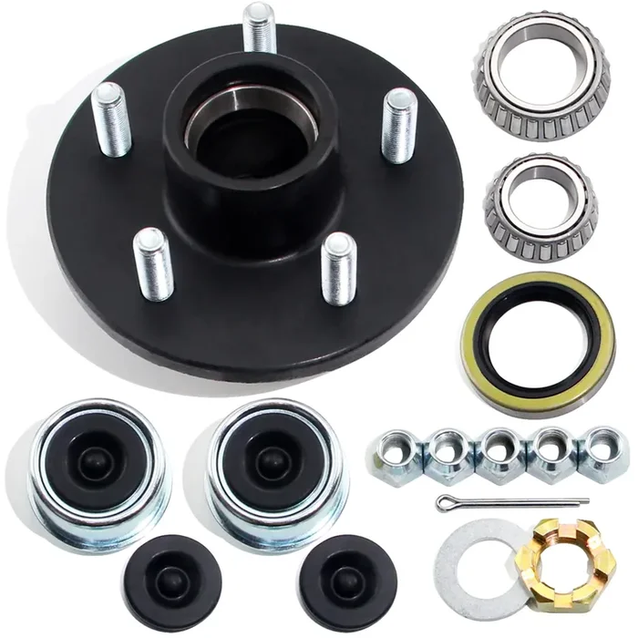 Grepspud 1 Set Trailer Idler Hub Kit 5 On 4.5 For 3500 Lbs Trailer Axle, With Extra 1Pc Dust Cap & 2Pcs Rubber Plugs, 5X4.5 Trailer Replacement Hub 5-Hole Trailer Wheel Hubs Kit 5 Lug Bolt