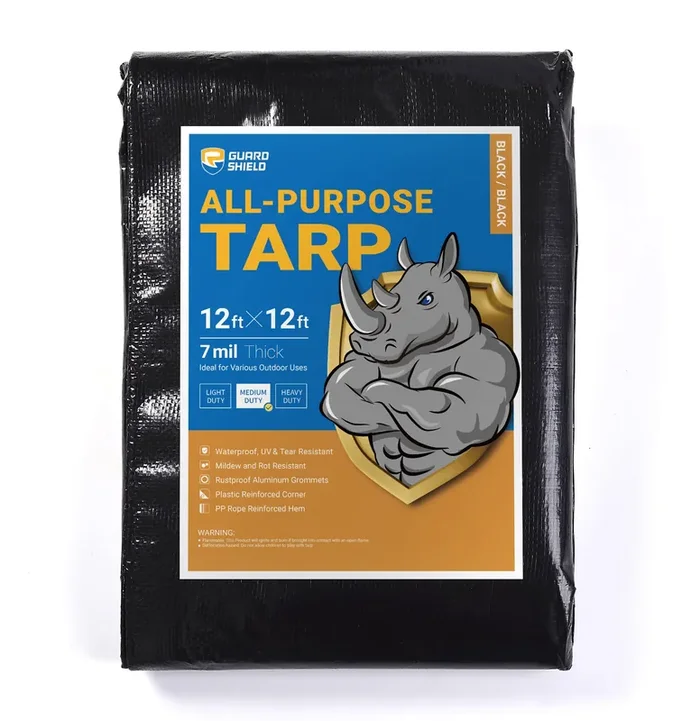 Guard Shield Black Tarp Waterproof 12X12 Feet Medium Duty All Purpose Poly Tarps Cover 7Mil