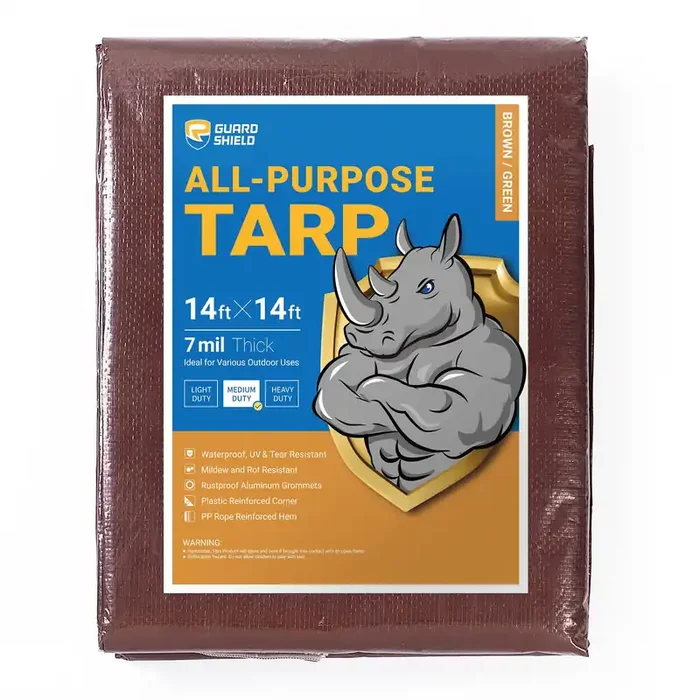 Guard Shield Brown/Green Tarp 14X14 Feet Medium Duty Outdoor Waterproof Multi Purpose Poly Tarps Cover 7Mil