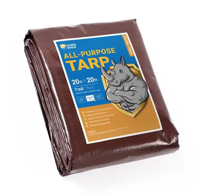 Guard Shield Brown/Green Tarp 20X20 Feet Medium Duty Outdoor Waterproof Multi Purpose Poly Tarps Cover 7Mil