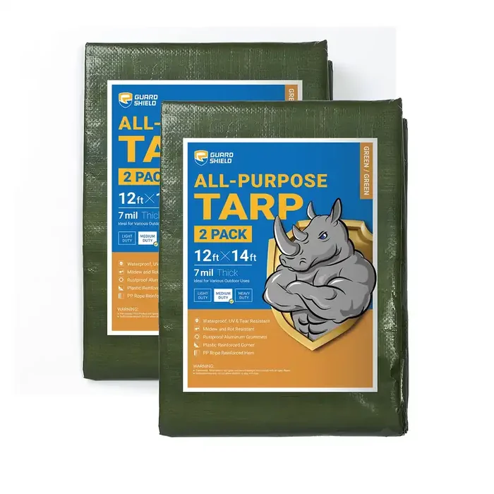 Guard Shield Green Tarp Waterproof 12X14 Feet Medium Duty All Purpose Poly Tarps Cover 7Mil (2-Pack)