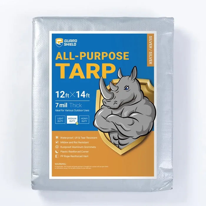 Guard Shield Silver Tarp Waterproof 12X14 Feet Medium Duty All Purpose Poly Tarps Cover 7Mil