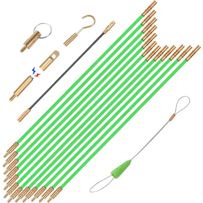 Guradesign 16.8Ft Fiberglass Running Electrical Wire Cable Glow Rods Wire Pulling, Fish Rods Electrical Kit With 6 Different Attachments And Fish Tape Wire Puller Kit (Green)