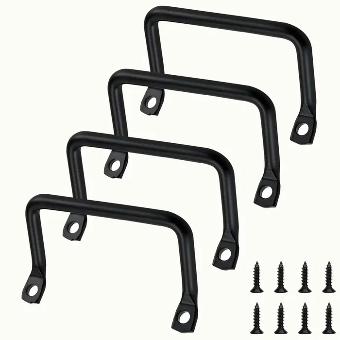 Gyghaoho 4 Pcs Cutting Board Cabinet Hardware Handle Pull, Matte Black Cabinet Hardware Furniture Pulls, Metal Serving Tray Handles, Fruit Trays, Drawer Pulls Sliding Door Pulls