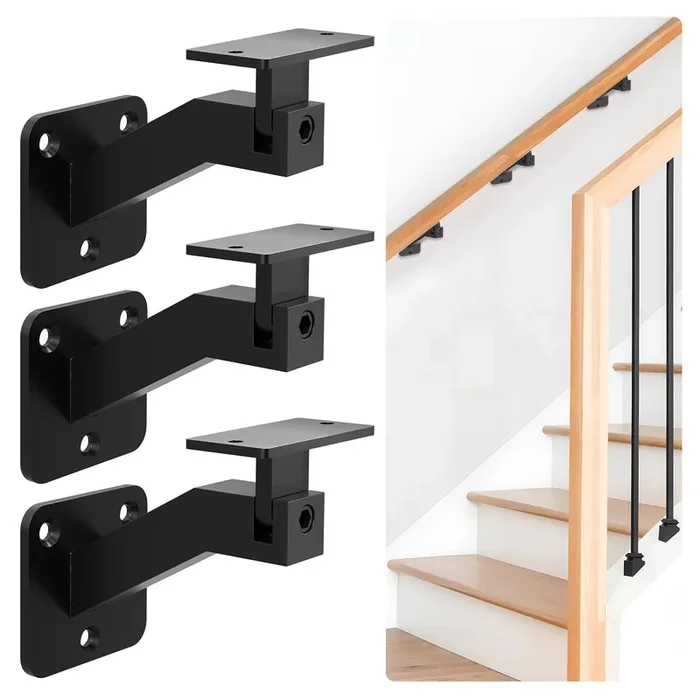 Gyykzz 3 Pack Adjustable Handrail Brackets For Indoor Stairs, Black Stair Railing Bracket For Staircase Stair, Swivel Hand Rail Brackets Banister Brackets For Stairs, Corridors, Offices, Living Rooms