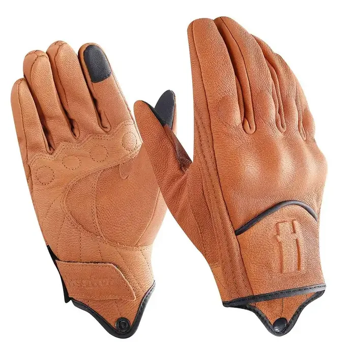 Harssidanzar Motorcycle Gloves Men With Genuine Goatskin Leather Gm028,Tan,Size M