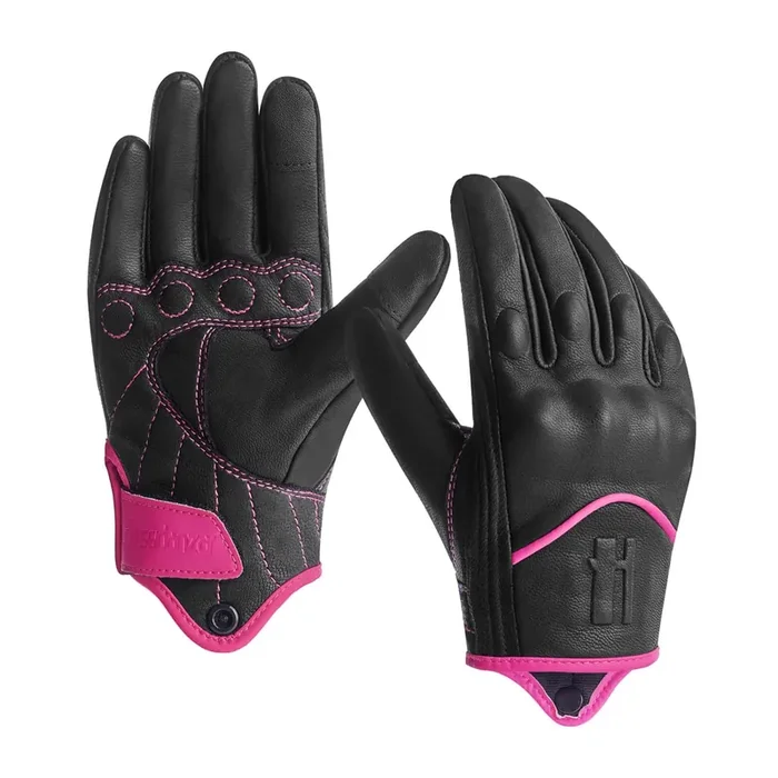 Harssidanzar Womens Full Finger Goatskin Leather Touchscreen Motorcycle Gloves Gl016,Pinkblack,Size Xl