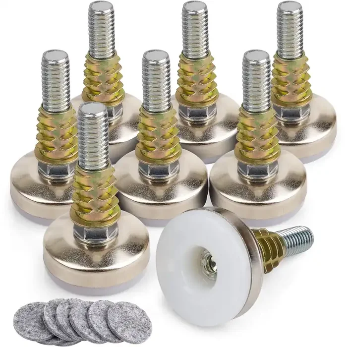 Heavy Duty Furniture Levelers Adjustable Furniture Legs Levelers, Leveling Feet For Tables Chairs Cabinets Sofa Raiser, Support 1320Lbs, T- Nut Kit 3/8”-16 Thread, Large Base,W/ 4 Felt Pads (8 Pack)