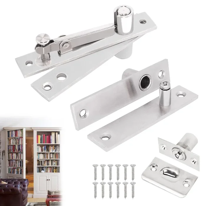 Heavy Duty Pivot Hinge Set With Door Ball Catch For Wood Door, Hbl‘ Hidden Door Hinge For Secret Door, Swing Door, With 360 Degree Rotation, Invisible Pivot Door Hardware For Bookshelf.