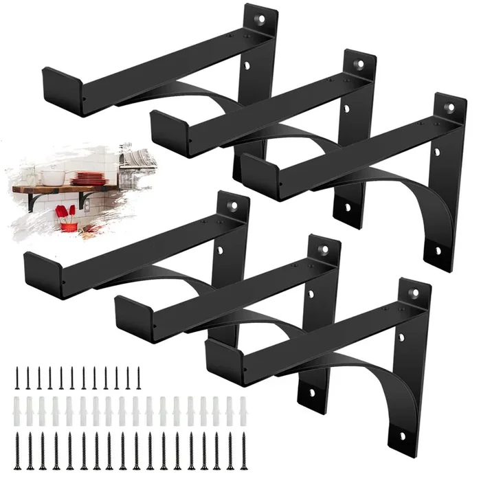 Heavy Duty Shelf Brackets, 12 Inch 6-Pack Exquisite Shelf Brackets, Strong Support Mental L Brackets Heavy Duty Floating Shelf Brackets, Black