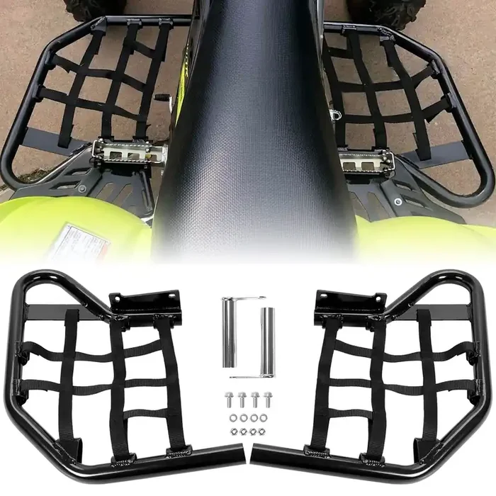 Hecasa Nerf Bars Compatible With All Years Yamaha Raptor 700 Yfm 700 Yfm700 Yfm700R Side Steps Foot Pegs Heel Guards (Black Nerf + Black Nets)