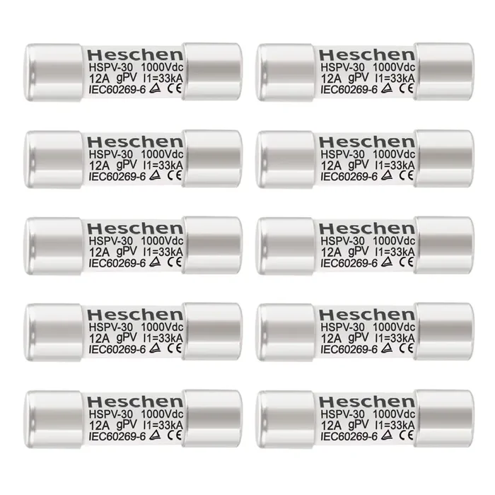 Heschen Solar Dc1000V Pv Fuse, Photovoltaic Fuses, Gpv Type Fuse Link, Hspv-30, 10 * 38Mm, 12A 1000Vdc, I1 33Ka, For Solar Pv System Protection, 10Pcs