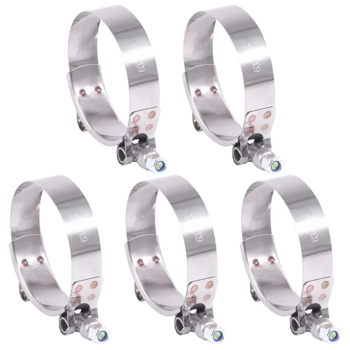 Hilitchi 5Pcs Stainless Steel T-Bolt Clamps With Rounded Band Edges Heavy Duty Turbo Intake Intercooler Clamp (63-71Mm) For 2 1/4 Inch