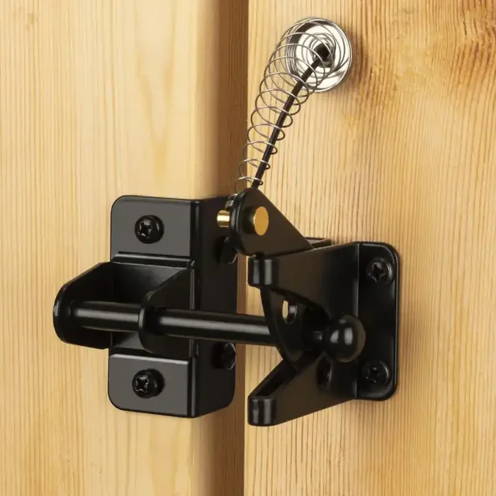 Hillmaster Self Locking Gate Latch For Wooden Fence With Steel Spring Cable Pull,Heavy Duty Gravity Fence Latch For Metal Gates,Vinyl Fence,Gate Hardware Gate Door Lock For Outdoor Pool,Black Finish