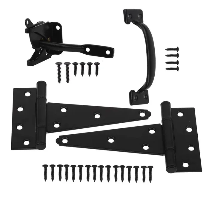 Home Master Hardware Wood Gate Hardware Set- Heavy Duty 6″ Gate Tee Hinge,Pull Set Gate Hardware Kit With Screws For Outdoor Fence Swing Gate Black Finish