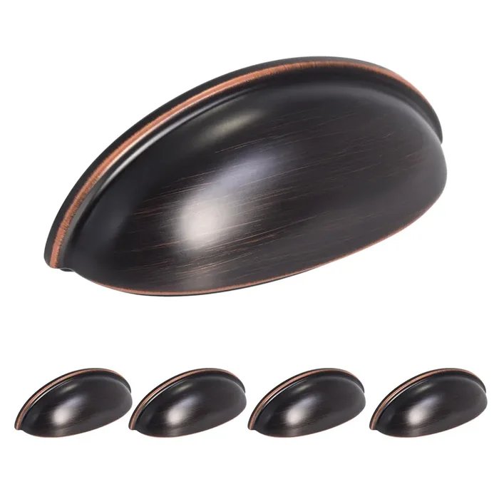 Homotek 5 Pack Drawer Bin Cup Pulls Dresser Pulls For Cabinets Oil Rubbed Bronze – 3 Inch Hole Centers Furniture Handles,Kitchen Cabinet Hardware