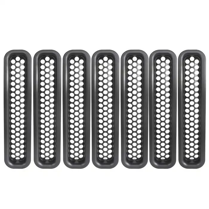 Hooke Road Wrangler Grill Mesh Inserts Front Grille Guard Cover Clip-In Matte Black For 1997-2006 Jeep Wrangler Tj & Unlimited (Pack Of 7)
