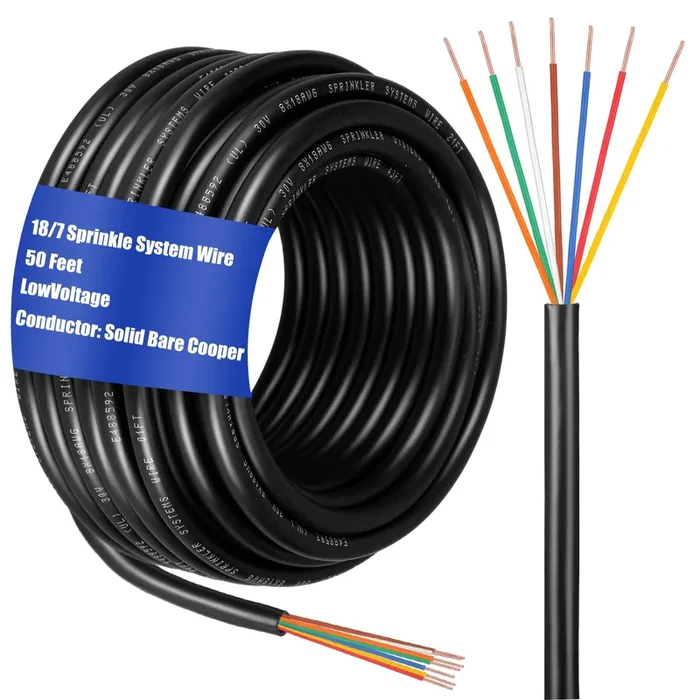Hoolerry Solid Sprinkler System Wire 18 Gauge Irrigation Wire With Uv Resistant Pvc Jacket Sprinkler Cable For Underground Irrigation System Field Central Control System 30V, Ul Listed (18/7, 50 Ft)