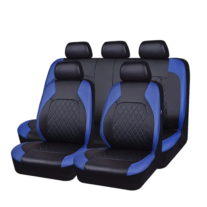 Horse Kingdom Universal Faux Leather Car Seat Covers Full Set, Airbag Compatible, Breathable, Fit For Cars, Trucks, Suv (Black And Blue)