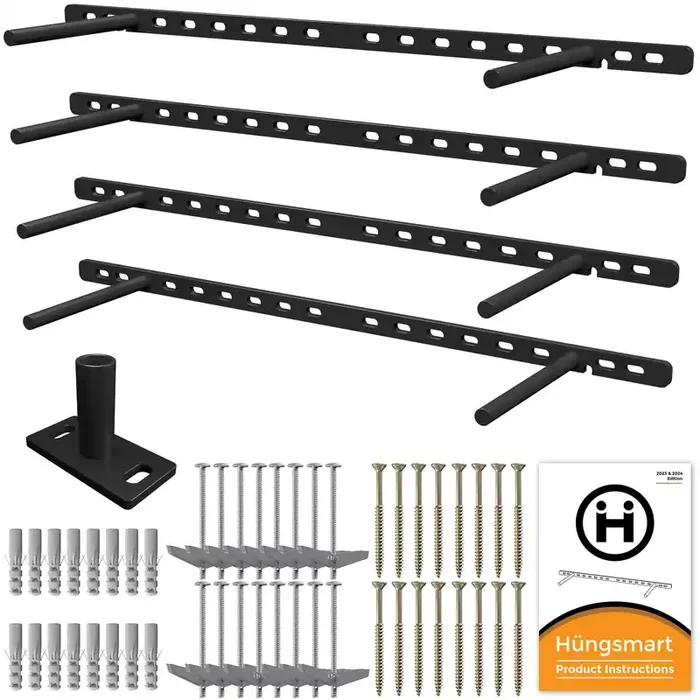 Hungsmart (Set Of 4) 22 X 3/4 Inch Floating Shelf Brackets Designed For 1 Inch Thick Custom Shelves, Hidden Floating Shelf Hardware (6 Inch Rod) Black