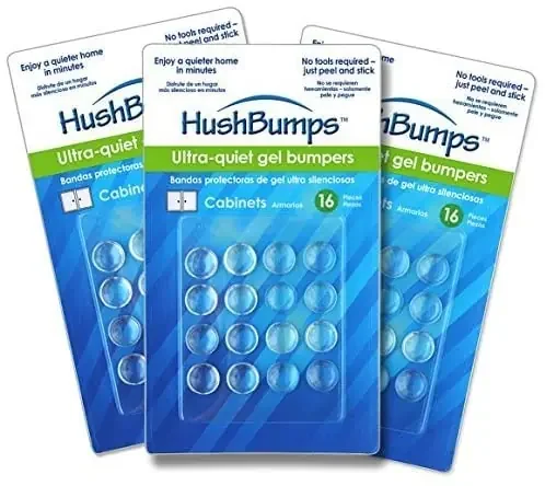 Hushbumps Ultra-Quiet Gel Bumpers 3-Pack. Perfect For Cabinets & Drawers. Superior To Common Rubber Bumpers. Provides Soft & Quiet Close. No Tools Required. 48 Pcs.