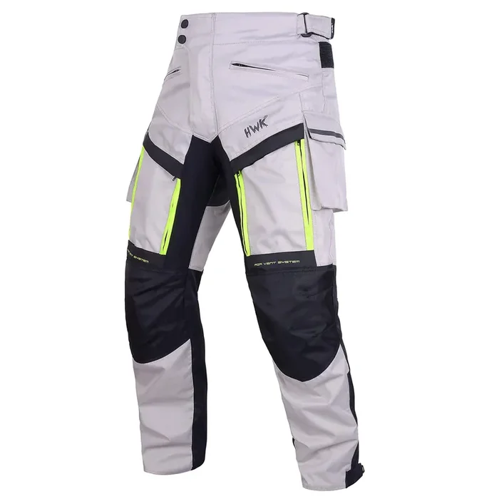 Hwk Motorcycle Pants Cargo Pants Work Pants For Men Dirt Bike Adventure Dualsport Racing Riding Rain Waterproof Pant Hi-Vis 4-Season Armored All-Purpose (Waist34‘‘-36‘‘ Inseam34‘‘) Silver