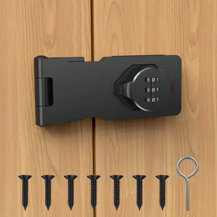 I-Easydww Cabinet Password Hasp Lock, Cabinet Keyless Lock With Screws, Cabinet Combination Lock For Small Door, Cabinets, Barn Door, Bathroom, Outdoor, Garage, Garden, Black