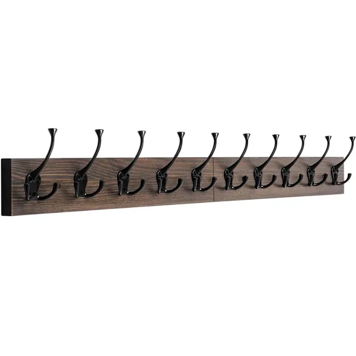 Ibosins Wall Mounted Coat Rack With 10 Decorative Hooks, 34‘‘ Long, Old Wood Color Coat Hanger, Rustic Coat Hooks Rail For Entryway Living Room Coat Scarf Bag Towel Hat