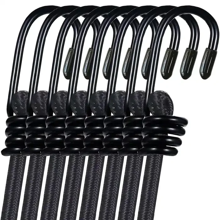 Icomo 8 Pack Bungee Cord With Hooks, 24‘ Heavy Duty Bungee Cords With Durable Metal Hooks, Bungee Cords Heavy Duty Outdoor – Black