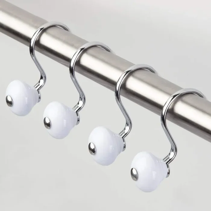 Idesign York Classic Shower Curtain Hooks, Set Of 12, 1.25″ X 2.5″ X 3″, White And Chrome