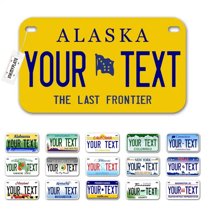 Inkmyplate Personalized Alaska Small License Plate Motorcycle 7X4 In 3 Sizes Custom License Plates For Kids Bicycles Power Wheels Wagons Atv Usa Thick .040 Aluminum
