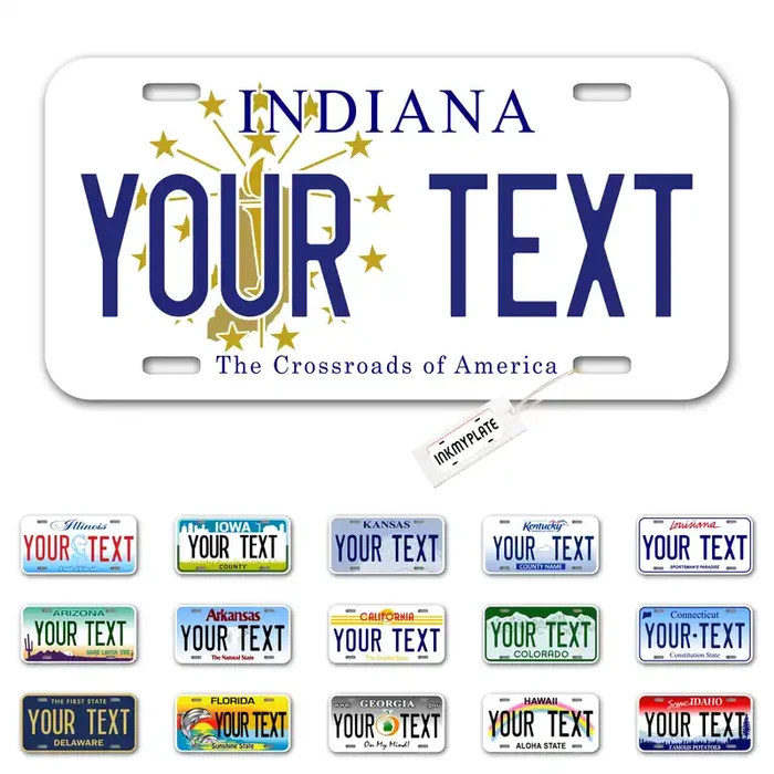 Inkmyplate Personalized Indiana Stars Car License Plate 12X6 Inch Select From All 50 States 3 Sizes Custom Indiana Plate For Front Car Bumper Personalized Car Tags Usa Thick .040 Aluminum