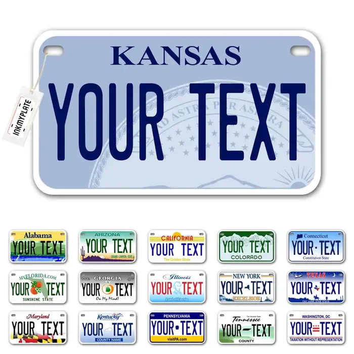 Inkmyplate Personalized Kansas Small License Plate Motorcycle 7X4 In 3 Sizes Custom License Plates For Kids Bicycles Power Wheels Wagons Atv Usa Thick .040 Aluminum