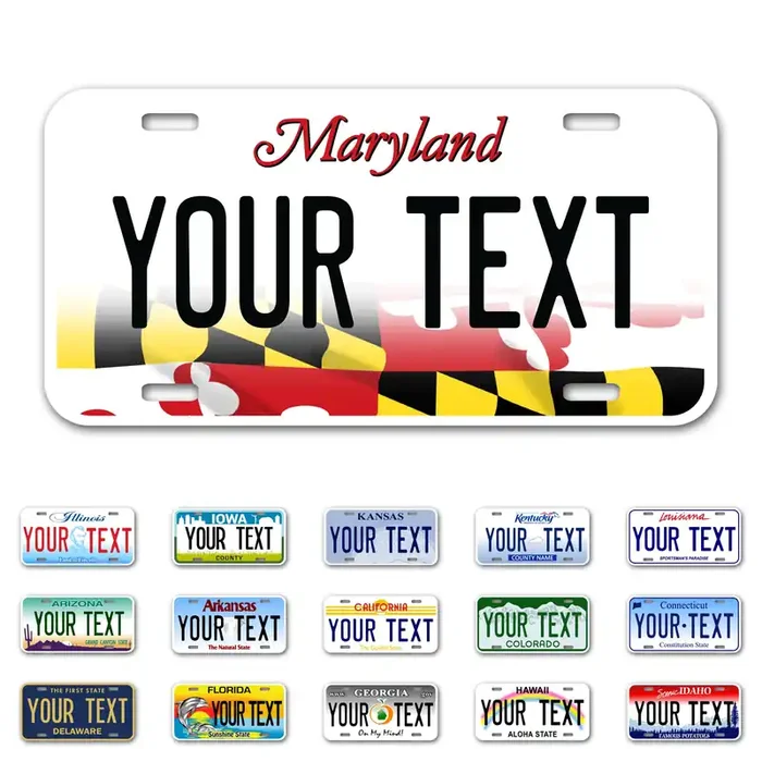 Inkmyplate Personalized Maryland Car License Plate 12X6 Inch Select From All 50 States 3 Sizes Custom Maryland Plate For Front Car Bumper Personalized Car Tags Usa Thick .040 Aluminum
