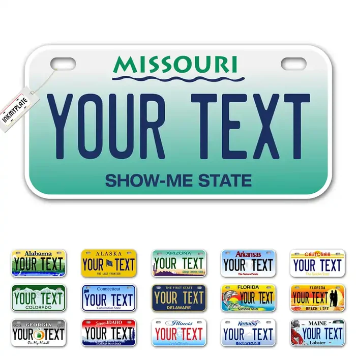 Inkmyplate Personalized Missouri Green Small License Plate Bike 6X3 Inch Select From All 50 States 3 Sizes Custom License Plates For Kids Bicycles Power Wheels Usa Thick .040 Aluminum