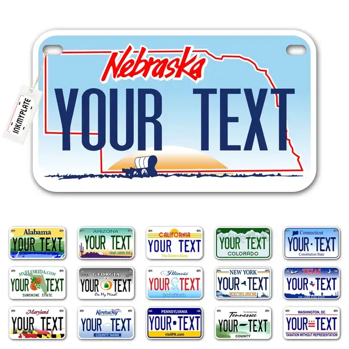 Inkmyplate Personalized Nebraska Small License Plate Bike 6X3 Inch Select From All 50 States 3 Sizes Custom License Plates For Kids Bicycles Power Wheels Usa Thick .040 Aluminum